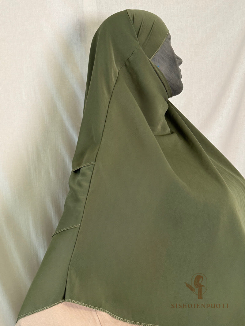 Kolmikerroksinen khimar kaki – kevyt ja peittävä hijab musliminaisille, sopii jokapäiväiseen käyttöön