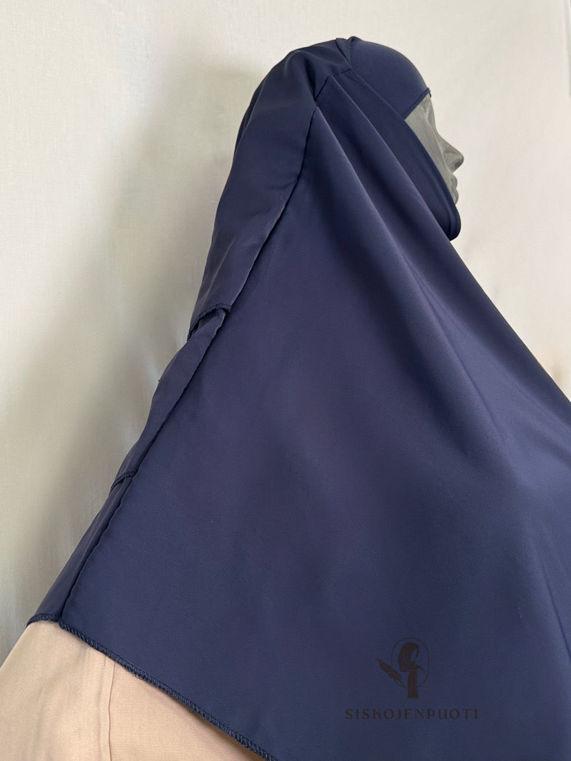 Kolmikerroksinen khimar tummansininen – hengittävä ja peittävä hijab musliminaisille, arkeen ja juhlaan