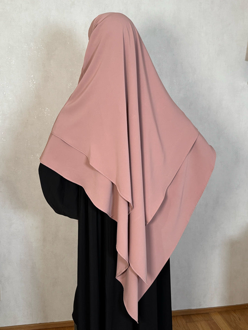 Vaaleanpunainen 2-kerroksinen khimar – peittävä ja tyylikäs hijab musliminaisille
