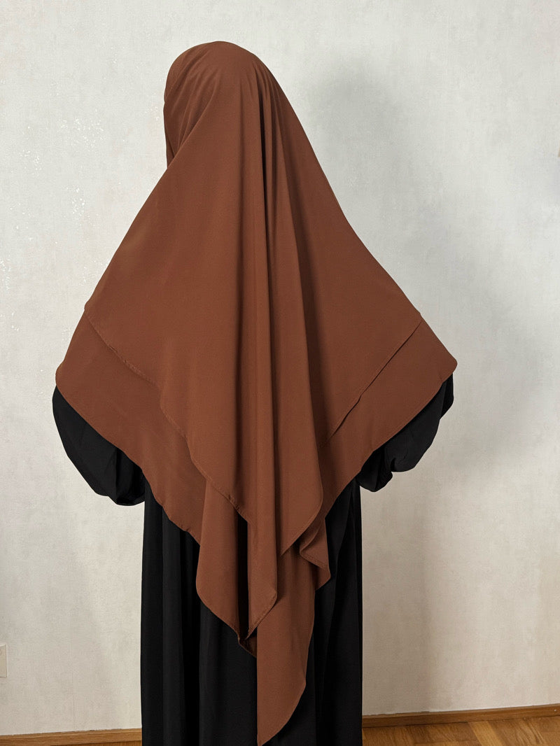 Vaaleanruskea 2-kerroksinen khimar niqab-nauhoilla– hijab musliminaisille, sopii jokapäiväiseen käyttöön