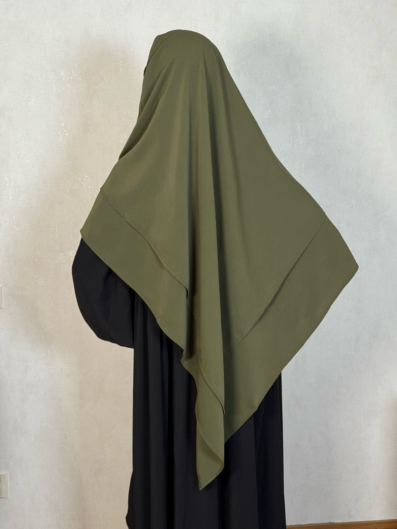 Khaki 2-kerroksinen khimar – kaksikerroksinen hijab niqab-nauhoilla musliminaisille