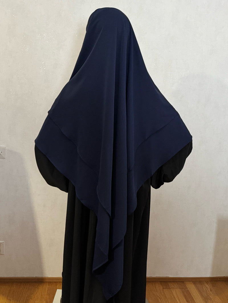 Tummansininen 2-kerroksinen khimar – kaksikerroksinen hijab niqab-nauhoilla musliminaisille